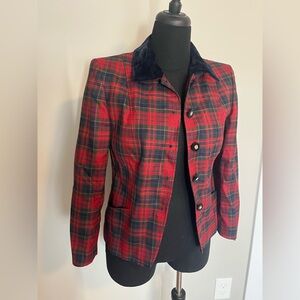 Pendleton 6 Petite Women’s Wool Plaid Jacket Black Velvet Collar Blazer 6P VTG